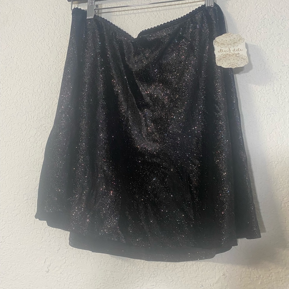 Altar'd State Black iridescent Sparkly Mini Skirt velvet size L